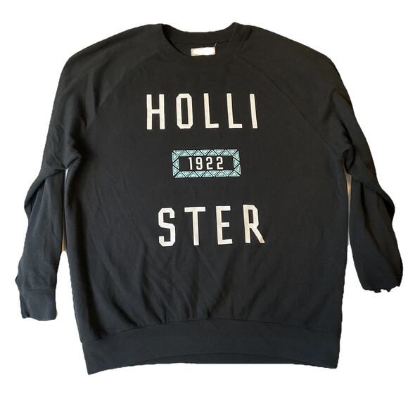 Hollister Men Sweatshirt Size L Black 1922 Logo Long Sleeve Pullover Crew Neck - Picture 1 of 8